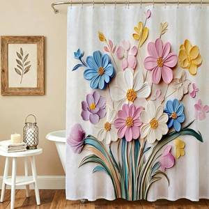 lot 7867 image: Lindameler Vintage Floral Shower Curtain for Bathroom Boho Farmhouse Pink Blue Flowers Shower Curtain with 12 Hooks Waterproof Fabric Retro Bath Curtain for Floral Bath Decor 72 X 72 Inch