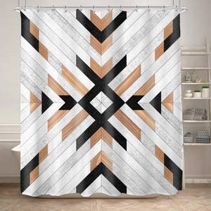 lot 7870 image: KOMLLEX Western Shower Curtain 60Wx72H Aztec Bathroom Decor Abstract Boho Tribal Wooden Texture Vintage Southwestern Ethnic Geometric Retro Native Minimalist Neutral Fabric Polyester 12 Pack Hook