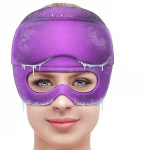 lot 7873 image: 2 in 1 Migraine Relief Cap with Gel Eye Mask, Headache Relief Cap Ice Head Wrap Hot and Cold Therapy Hat Gift for Women for Headache Puffy Eyes Sinus and Tension Stress Relief (Purple)
