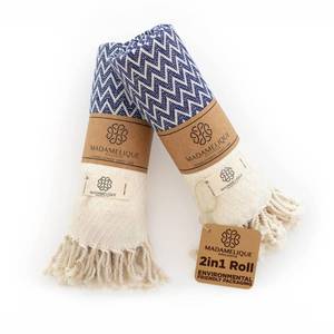 lot 7881 image: Madamelique Exclusive Hand Towels Set of 2-18 x 40 Inches - Decorative Bathroom Peshtemal Towel for Hand, Face, Hair, Yoga, Tea, Dishcloth, Kitchen and Bath - 100% Pure Cotton (Navy)