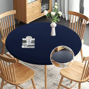 lot 7883 image: Obstal Fitted Round Table Cloth, Reversible Waterproof Stain Resistant Elastic Stretch Tablecloth, Wipe Clean Table Cover for OutdoorIndoor Use, Fits Round Tables up to 30 - 36 Diameter, Navy