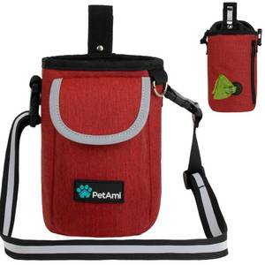lot 7888 image: PetAmi Dog Treat Pouch, Large Dog Training Treat Bag with Adjustable Waist Belt, Built-in Poop Bag Dispenser & Multiple Storage Pockets, Hands-Free Dog Walking & Training Accessory (Red)