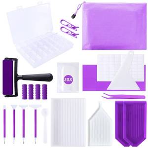 lot 7898 image: LYMUSUMI 61PCS 5D Diamonds Art Accessories and Tools Kits with Diamond Painting Roller and Diamond Art Storage Box for Adults or Kids�Purple