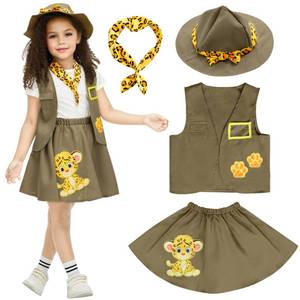 lot 7902 image: IKALI Kids Girls Zoo Keeper Costume Tiger Print Explorering Kit with Safari Vest & Hat 4-6yr