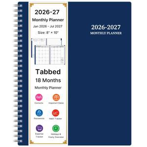 lot 7903 image: 2026-2027 Monthly Planner, 18 Monthly Calendar Planner, January 2026 - June 2027, 8 x 10, 2026 Spiral Agenda with Tabs Pocket, Flexible Cover, Organizer Notebook for Office Home School, Blue