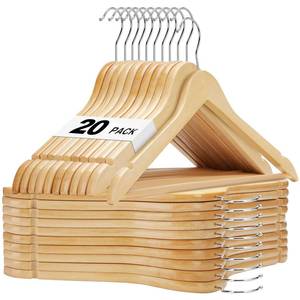 lot 7914 image: HOUSE DAY Wooden Hangers 20 Pack, Solid Wood Hanger with Non Slip Pant Bar, Heavy Duty Wooden Coat Hanger for Closet, Smooth Finish Wood Clothes Hangers for Shirts, Suits, Jackets, Dresses, Natural
