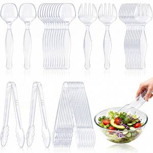 lot 7916 image: 36Pcs Disposable Plastic Serving Utensils Set, 12 Clear Spoons, 12 Forks, 12 Tongs, 9-Inch for Party Buffet Catering Events, Heavy Duty and Ergonomic Design