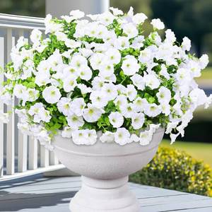 lot 7917 image: Yastouay Artificial Flowers for Outdoors, 14 Bundles Fake Outdoor Flowers, UV Resistant Artificial Plants & Flowers for Decoration, White Realistic Morning Glory for Outdoor Porch Garden Decoration