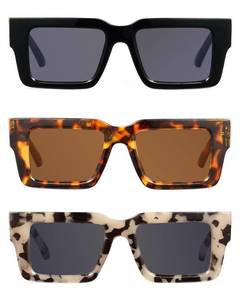 lot 7922 image: JM Fully Magnified Reader Sunglasses Women with Spring Hinge, Trendy Square Sunglasses with Readers Built-in 3 Pack 2.5