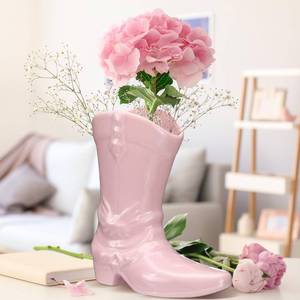 lot 7942 image: CroBlissful 8.7 Inch Cowgirl Boot Vase for Book Shelf Ceramic Cowboy Decoration Arrangements Nice Western Country Accent Vase Unique Boot Planter for Modern Aesthetic Room Wedding Decor (Pink)