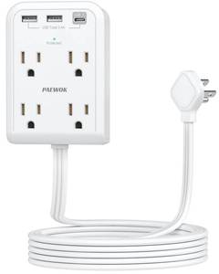 lot 7948 image: Surge Protector Power Strip with 3 USB Wall Plug(1 Type C), 4 AC Socket Wall Adapter, Electrical Outlet Extender Stick with 8 ft Thin Extension Cord, Home Office Dorm Room Essentials, White