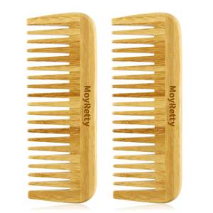 lot 7950 image: MoyRetty 2 Pieces Bamboo Hair Comb Wide Tooth Brush Handmade of Natural Bamboo Wood Anti-Static For Detangling and Styling Wet or Dry Curly Thick Wavy or Straight Hair For Men or Women