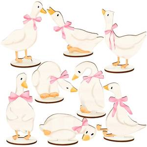 lot 7955 image: FYSUIMU 8Pcs One Silly Goose Wood Table Centerpiece Pink Bow Goose Tabletop Detachable Sign Tiered Tray Decor for Baby Shower Gender Reveal Birthday Photo Props Party Favor Supplies