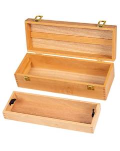 lot 7966 image: DJAR Multi-Function Artist Tool Box with Locking Clasps, Removable Tray Wooden Art Supply Box for Brushes, Pencils, Erasers,Artist Supplies Storage Organizer, Natural