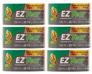 lot 7978 image: Duck EZ Tear Brown Paper Packing Tape for Boxes, 6 Rolls of Kraft Paper Packaging Tape, Great for Shipping, Moving, Mailing, & Storage, Tears by Hand, Writable Surface, 1.88 Inch x 25 Yards, Tan