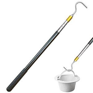 lot 7981 image: Extendable Pool Skimmer Basket Hook Pole Up to 63 Inch - Stainless Steel Skimmer Lid Lifting Hook with Non-Slip Grip - Easy Installation & Adjustable Length - Ideal for Pool Cleaning Debris Removal