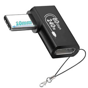 lot 7982 image: Flat Right Angle 90 Degree USB-C Male 10mm Tip to USB-C Female Adapter, Support 240W PD & 80Gbps Sync & 8K Video for iPhone 17 16 15 Series, Laptops Rugged Phones, Device with Deep Recessed Port