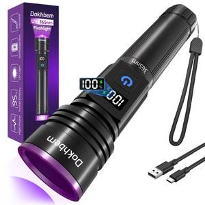 lot 7986 image: Dokhbem 365nm UV Flashlight Rechargeable, Black Light Flashlight with LCD Display, Powerful Ultraviolet Lights for Pet Urine Detection, Resin Curing, Rockhounding, Scorpion, Uranium Glass, AC Leak