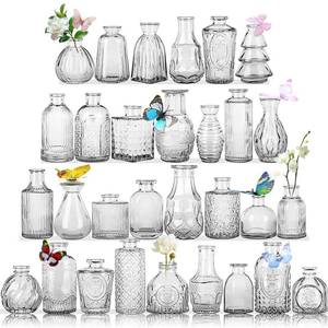 lot 7987 image: Glass Bud Vases in Bulk Set of 30 Pcs,Small Glass Vases for Flowers as Wedding Centerpieces for Tables,Clear Flower Vases Suitble for Wedding Decorations,Christmas Home Decor (Clear, 30 pcs)