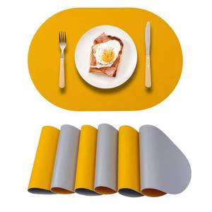 lot 9001 image: Oval PU Placemats Set of 6,Reversible Faux Leather Placemat for Dining Table,Waterproof Heat Resistant Wipeable Anti Slip Table Mats,Modern Table Protectors(Yellow and Silver)