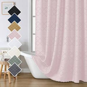 lot 9005 image: Lecloud Blush Pink Fabric Shower Curtain 72 x 78 Inches Plaid Striped Tufted Texture, Farmhouse Boho Minimalist Bathroom Hotel Shower Curtain Set with Hooks