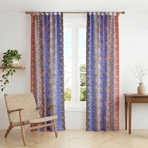 lot 9015 image: THE ART BOX Blue Silk Sari Curtains Boho Patchwork Window Panels, Indian Recycled Silk Blend Drapes for Living Room &amp Bedroom, 2 Panels 84 x 42 Inch