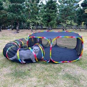 lot 9018 image: Outdoor Cat Enclosures, Cat Playground Portable Catio Mesh Tent, Outside Circle Playpen Tunnel for Kitty, Rabbit, Puppy and Small Animals
