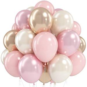 lot 9022 image: White Pink Gold Balloons Set, 12 Inch Double Stuffed Pearl White Sand Blush Pale Light Pink Apricot Champagne Gold Helium Balloon for Fairy Birthday Wedding Easter Baby Bridal Shower Party Decorations
