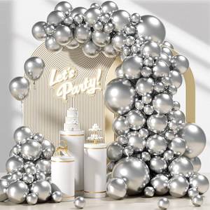 lot 9024 image: Awenztech 122pcs Metallic Silver Balloon Arch Kit, 18 12 10 5 inch Chrome Silver Latex Balloons Different Sizes Balloon Garland for Wedding Baby Shower Disco Birthday Party Decorations