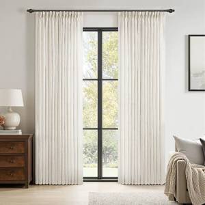 lot 9034 image: MIULEE 96 Inches Long Pinch Pleated Natural Linen Curtains 2 Panels Set for Bedroom Living Room, Viral Pleat Semi Sheer Drapes Light Filtering Textured Sheer Curtains with Hooks Floor to Ceiling