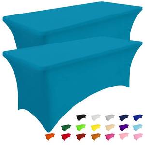 lot 9040 image: Smiry 2 Pack Spandex Table Cloth 8FT, Elastic Fitted Stretch Tablecloths, Washable and Wrinkle Free Rectangular Patio Table Cover for Outdoor, Wedding, Banquet & Parties (Teal, 96Lx30Wx30H Inch)