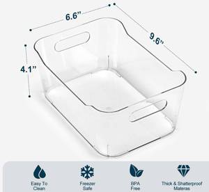 lot 9046 image: 5 PACK Multiuse Clear Plastic Storage Bins for Organizing w Labels - Home, Kitchen, Bathroom, Office, Pantry Cabinet Shelf Organizer Bins - SOHO Collection, RV, Fridge Organization Containers