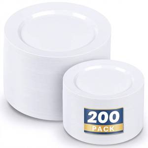 lot 9049 image: WDF 200pcs White Plastic Plates Disposable - Heavy Duty Plastic Plates for Party - Include 100 x 10 Dinner Plate and 100 x 7 DessertCake Plate - Ideal for WeddingsPartiesEvents