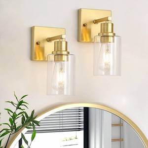 lot 9056 image: Jodauirt Living Room Wall Light fixtures 2 Pack, Brushed Gold Vanity Lights with Glass Shade, Farmhouse Modern Wall sconces for Gallery Mirror,Bedroom,Bathroom