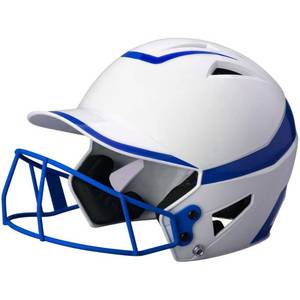 lot 9065 image: CHAMPRO womens Rise Pro Fastpitch HX Softball Batting Helmet with Facemask, White, Royal, Large US