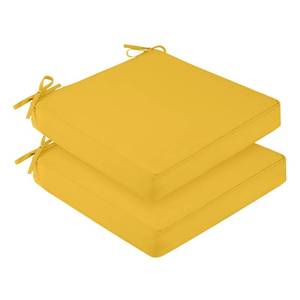 lot 9067 image: downluxe Waterproof Outdoor Chair Cushions for Patio Furniture, 22 x 22 x 3 Patio Chair Cushion with Adjustable Ties & Portable Handle, Square Outdoor Cushion with Removable Cover, Yellow, 2 Pack
