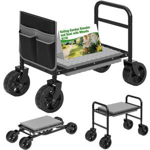 lot 9071 image: NIUXX Garden Kneeler and Seat with 360° Wheels 3-in-1 Rolling Garden Stool with Extendable Legs - Foldable Garden Seat with Thick Pad & Tool Pouches - Heavy Duty Gardening Bench for Seniors