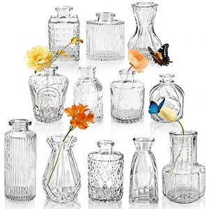 lot 9073 image: Der Rose Glass Bud Vases Set of 12, Small Bud Vases for Flowers, Rustic Wedding Centerpieces and Home Decor