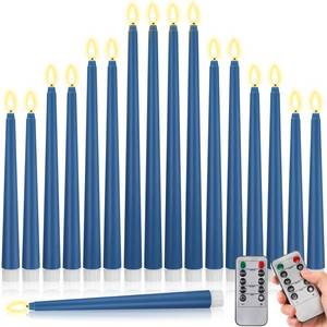 lot 9076 image: Rossesay 16 Pcs Blue Flameless Taper Candles Battery Operated Candles with Remote Timer 8.5 9.6 10.8 12.8 Multiple Sizes Blue LED Flickering Candlestick for Wedding Centerpieces Party Decor