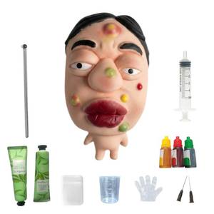 lot 9079 image: Professional Pimple Popping Fidget Toy(Mr. Red Lips), 12-Piece DIY Desk Pimple Popper Kit with Customizable Pimple Colors, Reusable ASMR Squishy Gadget for Office Focus
