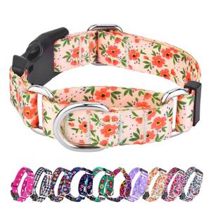 lot 9089 image: Hikiko Floral Dog Collar for Small Medium Large Dogs, Adjustable Nylon Flower Martingale Collars with Quick Release Buckle (Creamy Natural,M)