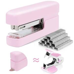 lot 9092 image: deli Stapler, Desktop Staplers with Integrated Staple Remover, 45 Sheet Capacity Office Stapler, Pink