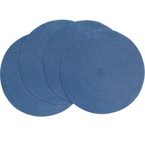 lot 9096 image: Floroom 15 Inch Round Braided Placemats Set of 4, Washable Heat Resistant Cotton Polyester Circle Place Mats for Kitchen Dining Table - Sail Blue