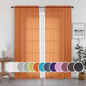 lot 9115 image: OWENIE Sheer Curtains 90 Inches Long 2 Panels Set for Bedroom, Light Filtering Sheer Curtains Rod Pocket Voile Drapes for Living Room, Airy Soft-Touching Drapes, Orange, Each 42 W x 90 L