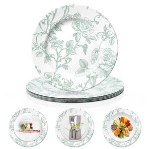lot 9117 image: Yungyan 6 Pack 13inch Sage Green French Toile Charger Plates Toile De Jouy Floral Leaf Plastic White Green Round Party Salad Charger Plates for Wedding Birthday Bridal Tea Summer Party Supplies
