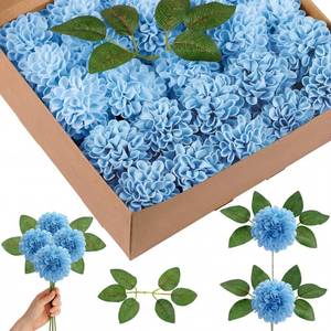 lot 9118 image: Giegxin 50 Pcs Blue Artificial Flowers with Stem for DIY Wedding Bouquets Centerpieces Arrangements, Dahlia Flowers for Bridal Shower Party Home Decorations, 3.15 Inches