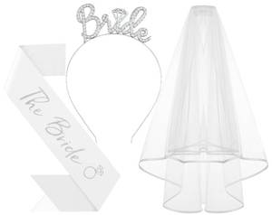 lot 9119 image: Papoopy 3Pcs Bride to Be Headband with Sash and Veil for Bachelorette Party Decorations��Bridal Shower Favors, Accessories for Gift