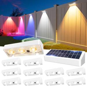 lot 9121 image: JOFIOS Solar Fence Lights Outdoor, 9 Fixed Colors Color Changing Fence Lights Solar Powered Waterproof IP65 Dusk-to-Dawn LED Deck Lighting for Patio, Railing, Pool, Porch, Backyard, Wall, 12 Pack