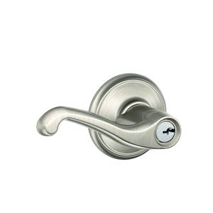 lot 9148 image: SCHLAGE F51A FLA 619 Flair Lever Keyed Entry Lock, Satin Nickel
