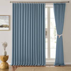 lot 9164 image: KEQIAOSUOCAI Extra Wide Dusty Blue Pinch Pleated Curtains 100 x 84, Thermal Insulated Noise Cancelling Living Room Drapes 84 inches Long, Patio Sliding Glass Door Window Curtain 2 Panels